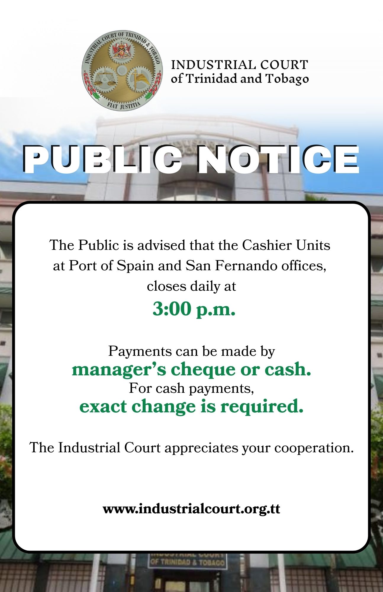 PUBLIC NOTICE Cashier